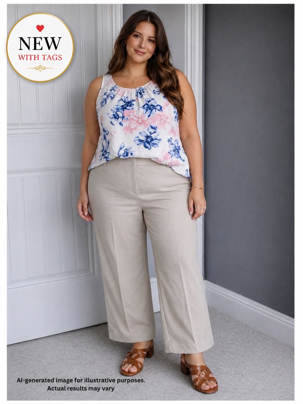 Lane Bryant Lena Curvy Fit Wide Leg Trouser | Light Beige | Size 18